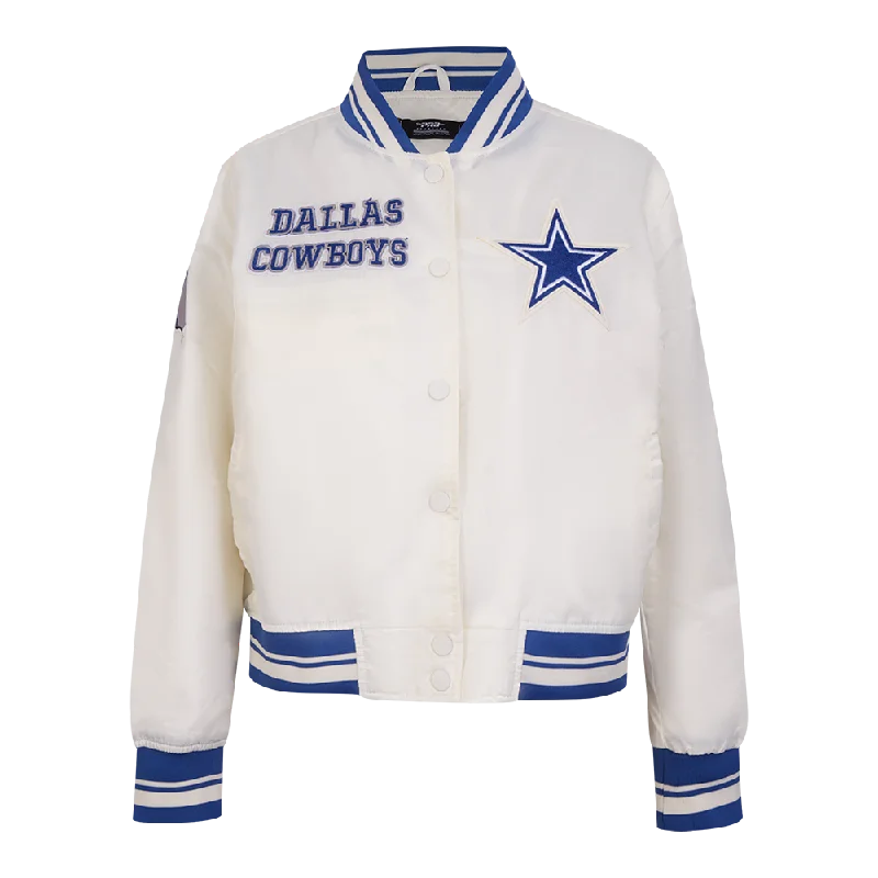 NFL DALLAS COWBOYS RETRO CLASSIC WOMEN'S RIB SATIN JACKET (EGGSHELL/DODGER BLUE)