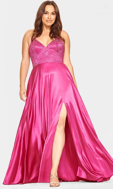 Faviana 9524 - V-Neck Beaded A-Line Evening Gown