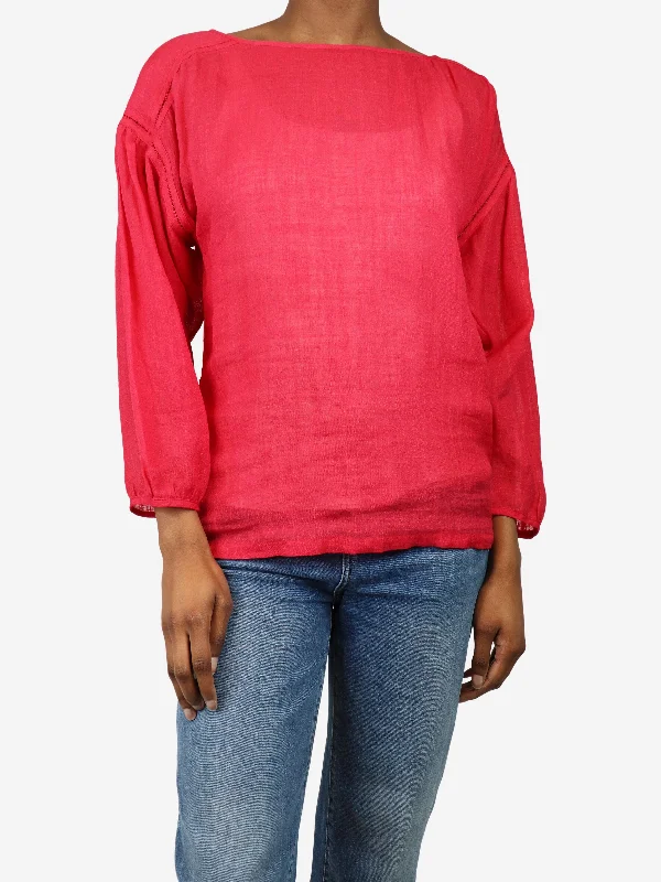 Pink linen and silk-blend top - size UK 6