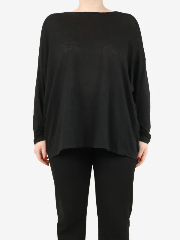 Black scoop-neck long sleeve top - size One Size
