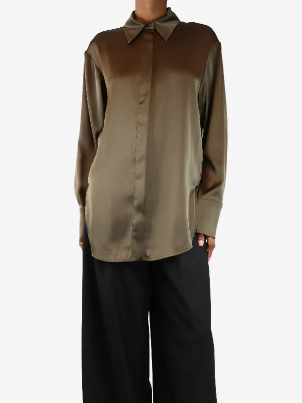 Khaki satin shirt - size UK 6