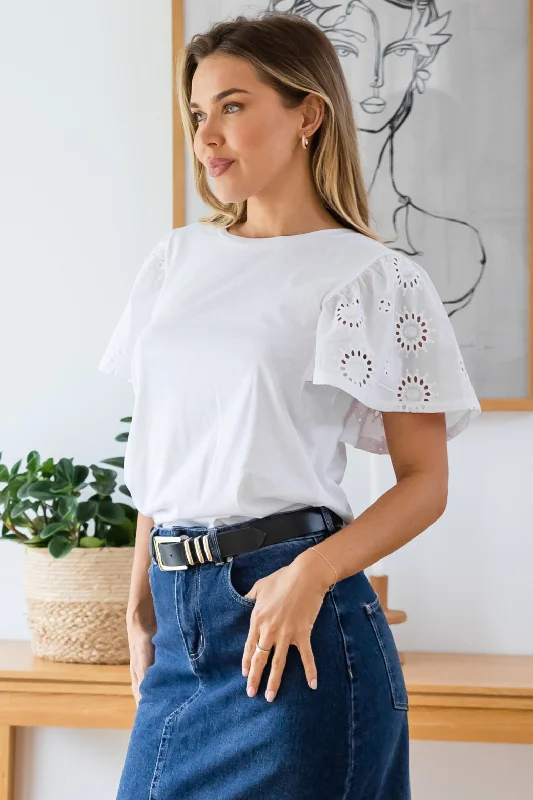 Final Sale | Avalon Broderie Tee White