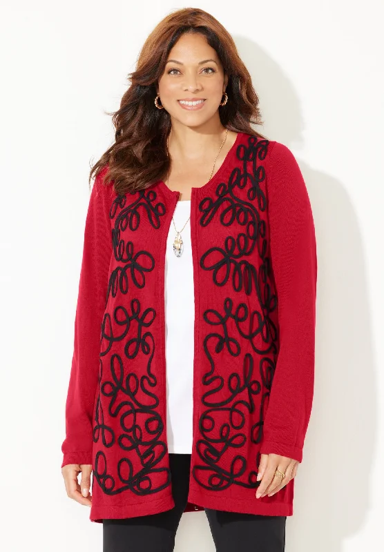 Zip-Front Embroidered Cardigan