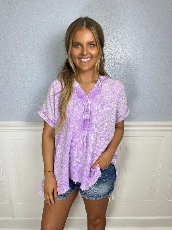 Lavender Henley gauze top