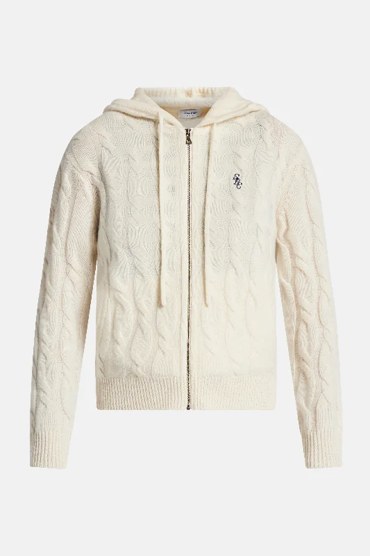 Cable Knit Cashmere Hoodie Zip Jacket
