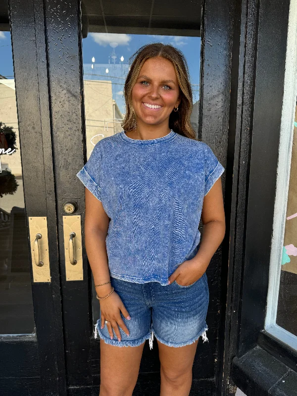 Classic blue mineral wash cotton tee
