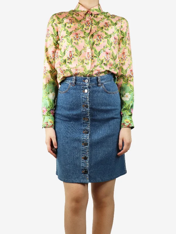 Pink and green floral shirt - size UK 10