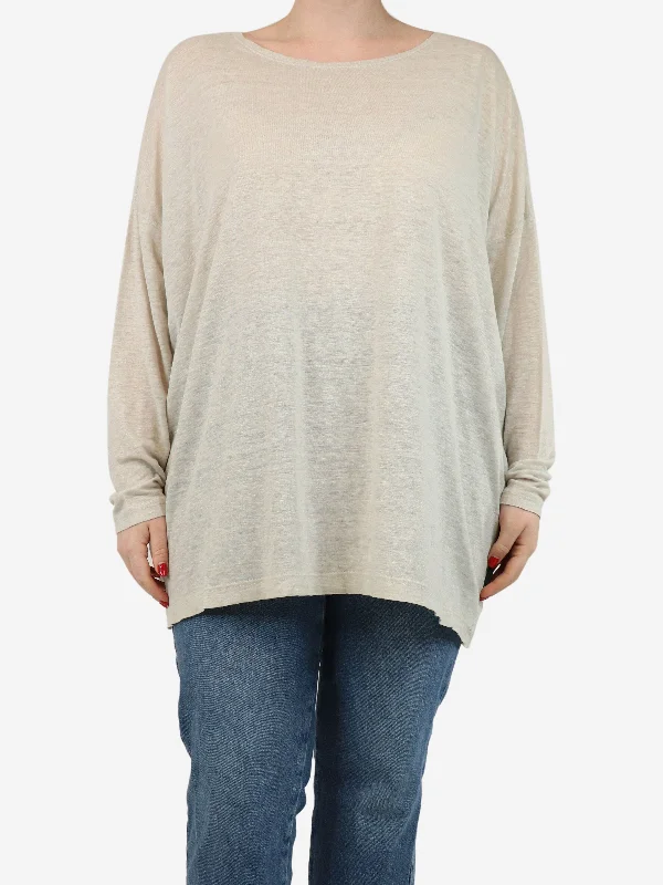 Grey boat-neck top - size One Size