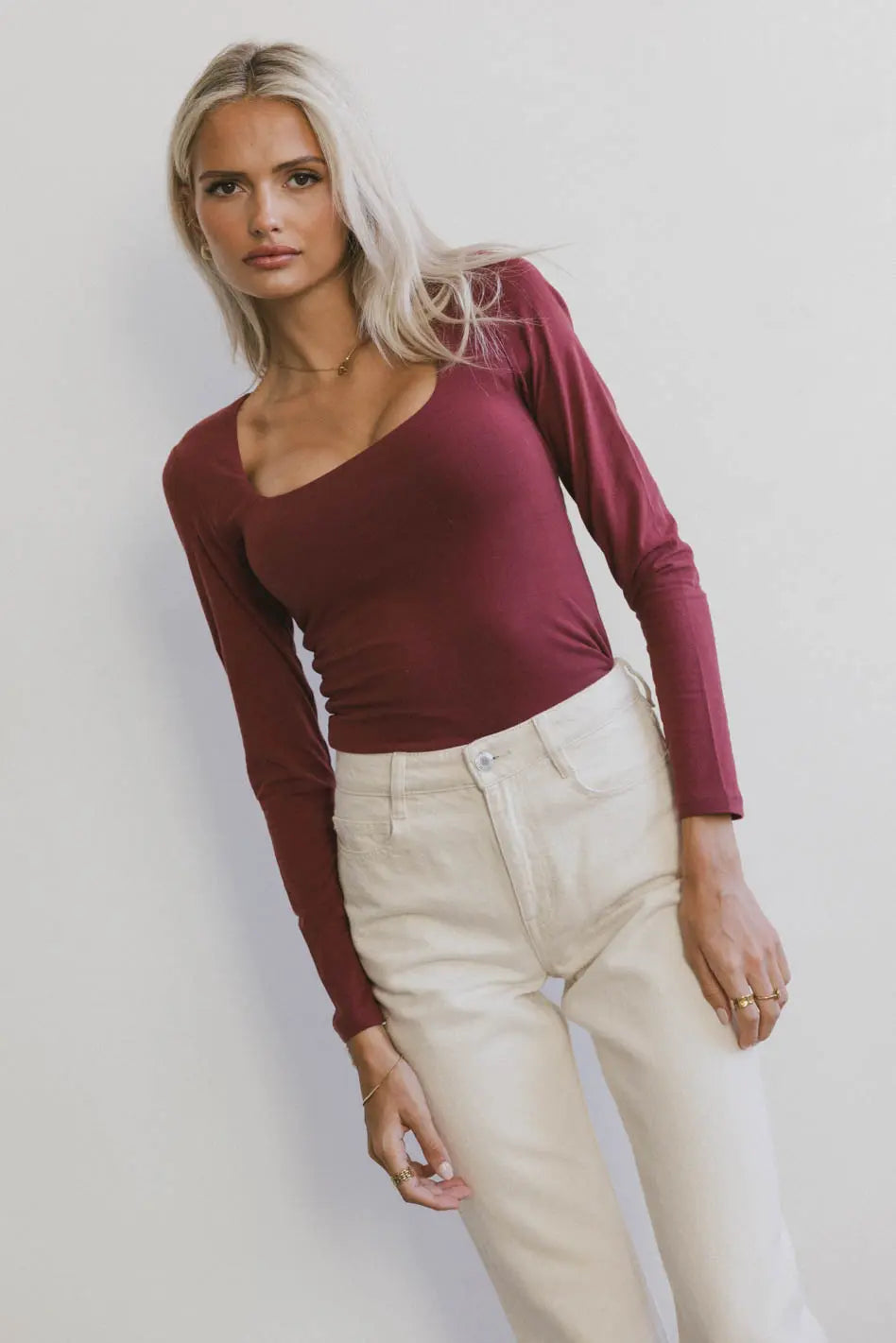 Tatiana Scoop Neck Top in Burgundy - FINAL SALE