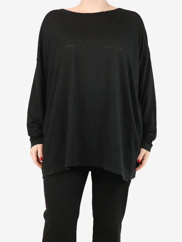 Black scoop-neck long sleeve top - size One Size