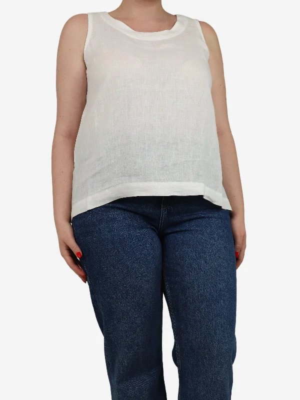 White sleeveless linen top - size UK 12