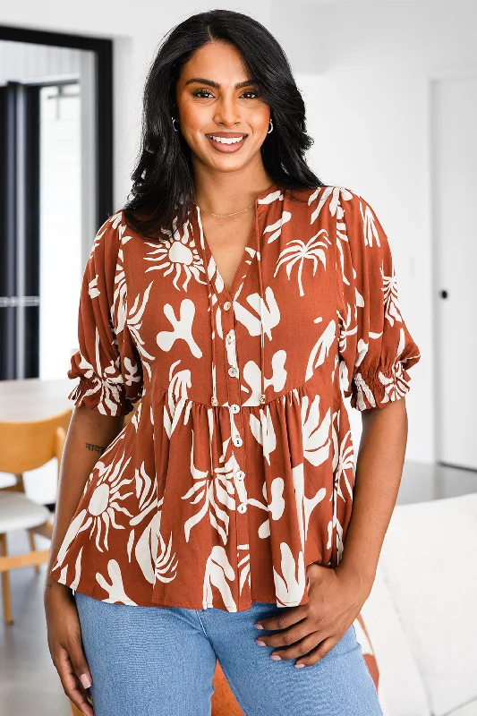 Final Sale | Susie Top Bora Print Dark Tan