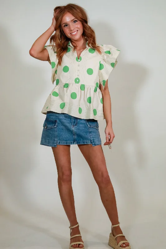 Ruffle Sleeve Polka Dot Top
