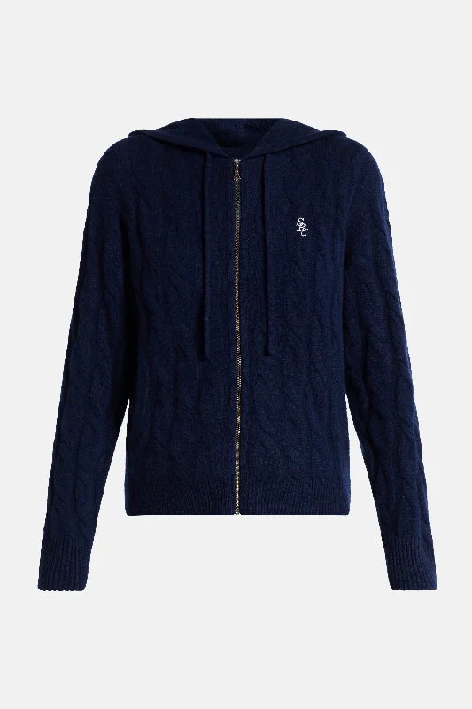Cable Knit Cashmere Hoodie Zip Jacket