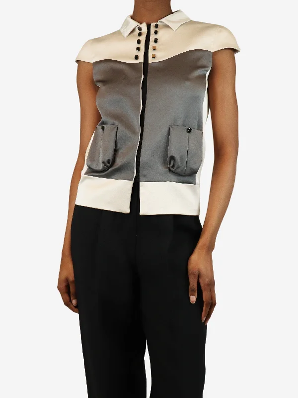 Beige colour-block shirt - size UK 6