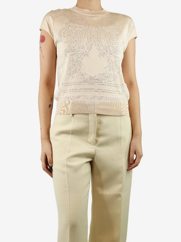 Cream sleeveless knit top - size UK 8