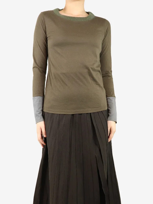 Khaki long sleeve top - size M