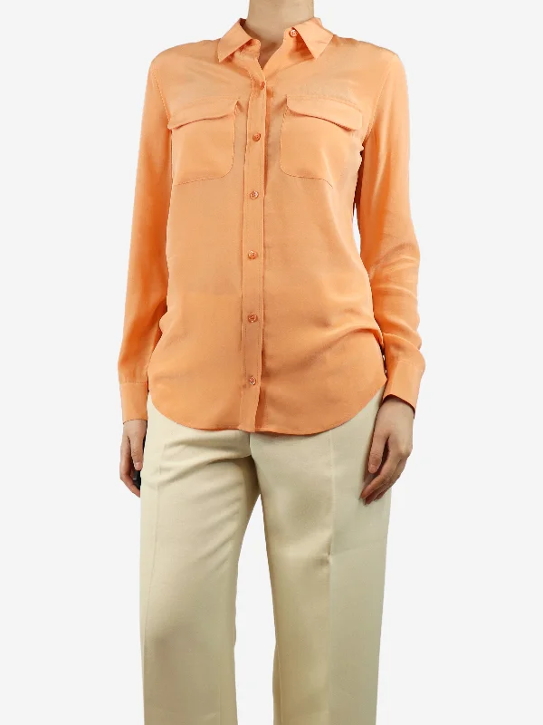 Orange silk shirt blouse - size S