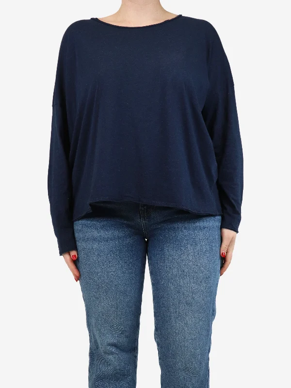Navy blue scoop-neck long sleeve top - size One Size