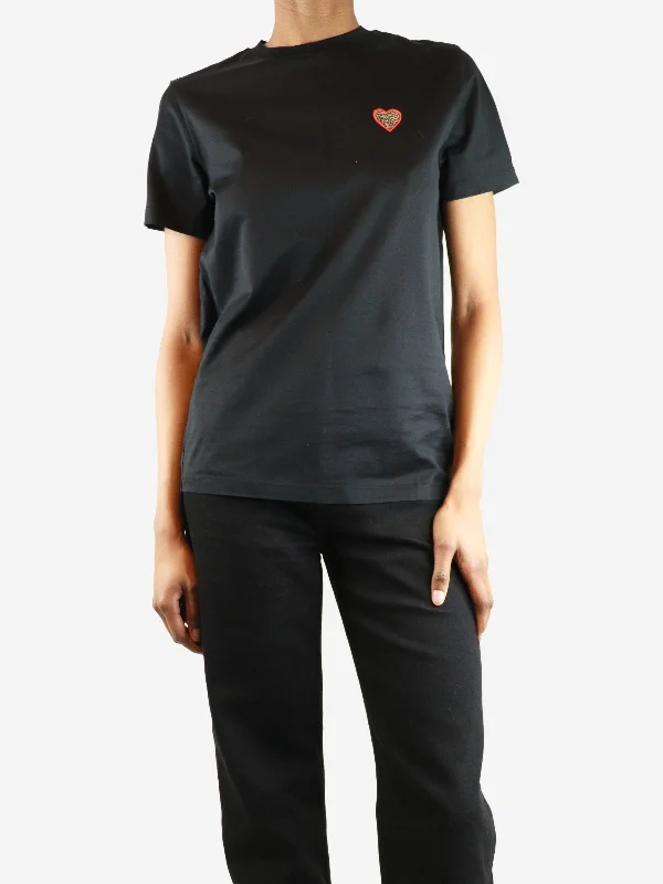 Black embroidered patch t-shirt - size UK 6