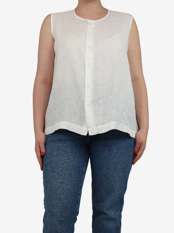 White sleeveless button-up shirt - size UK 12