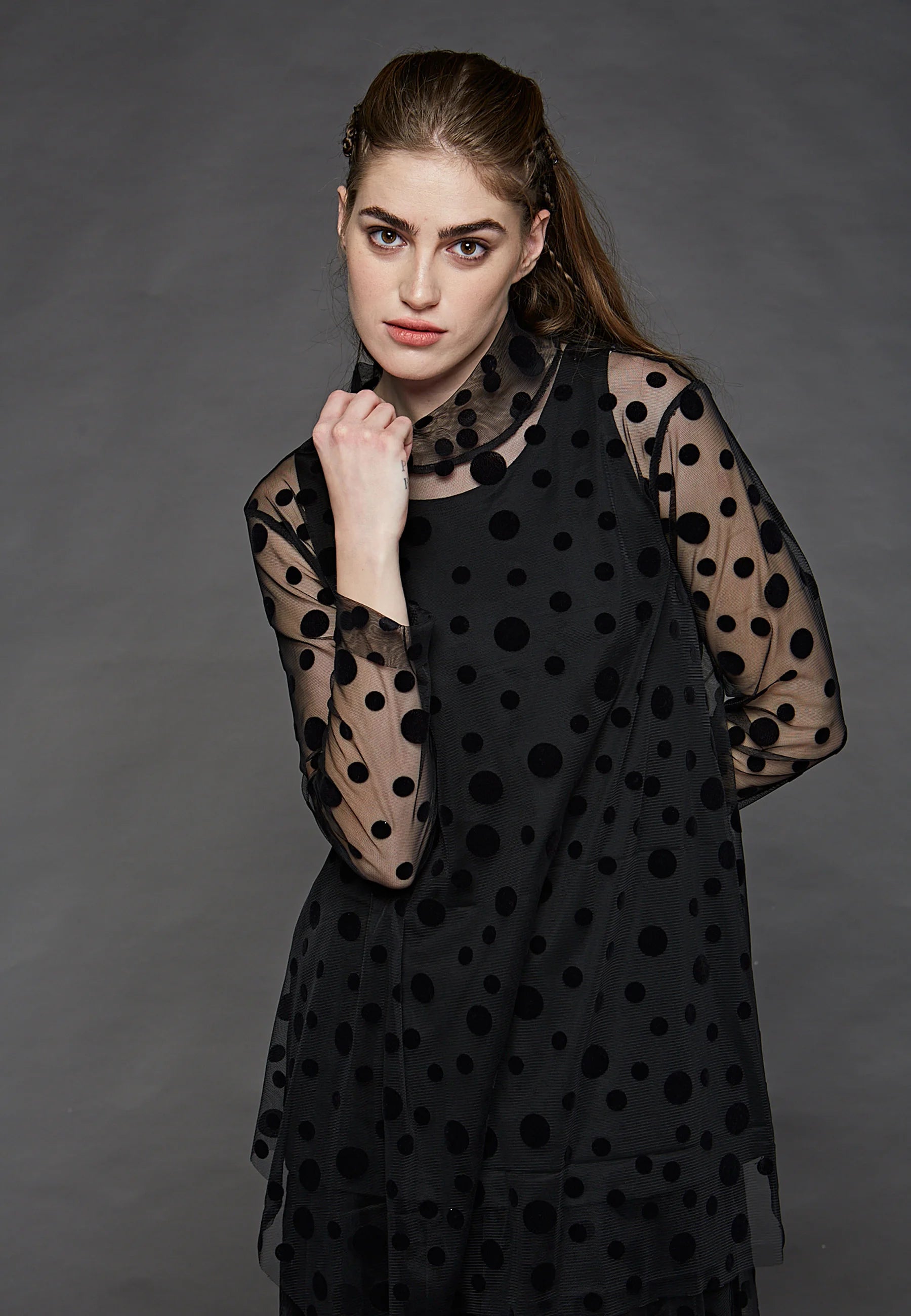 VIVID Velvet dotted mesh blouse