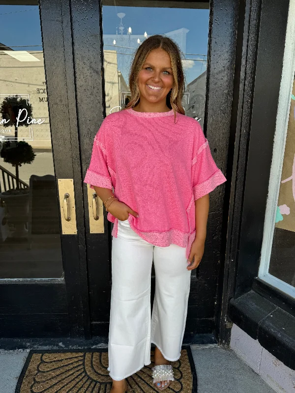 Fuchsia terry knit contrast top