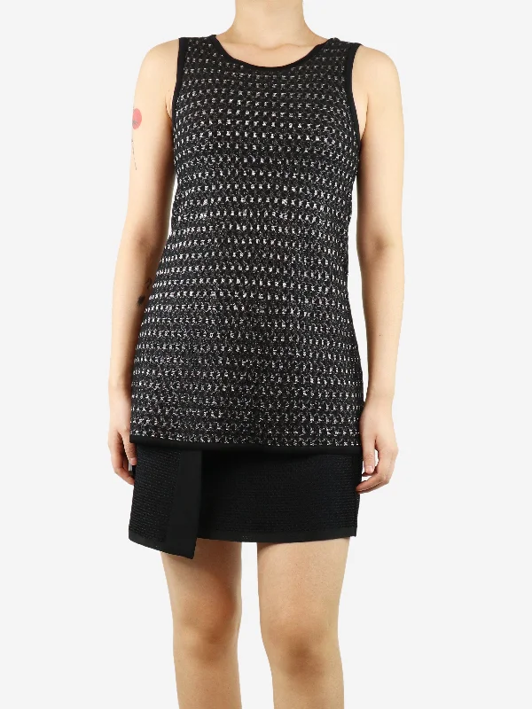 Black and silver sleeveless lurex top - size UK 10