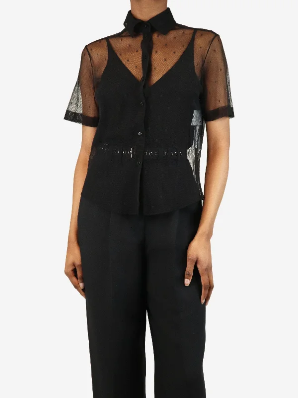 Black sheer polka dot top - size UK 6