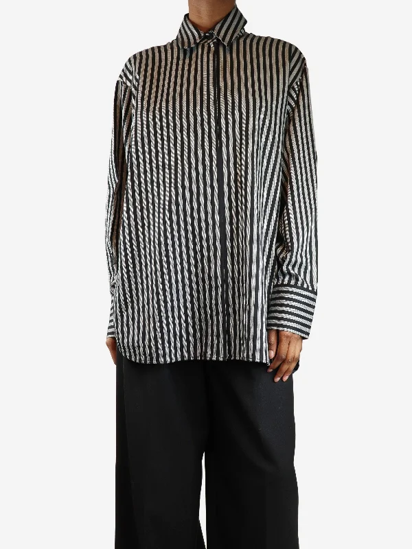 Black and ecru striped shirt - size UK 6