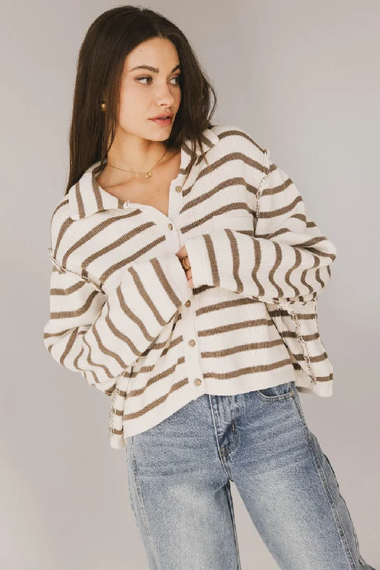 Harper Striped Cardigan in Olive - FINAL SALE
