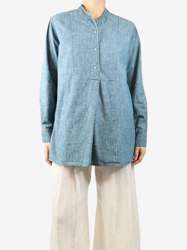 Blue denim shirt blouse - size UK 10