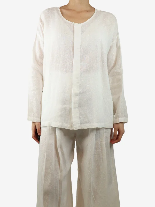 White linen wide-neck shirt - size UK 8