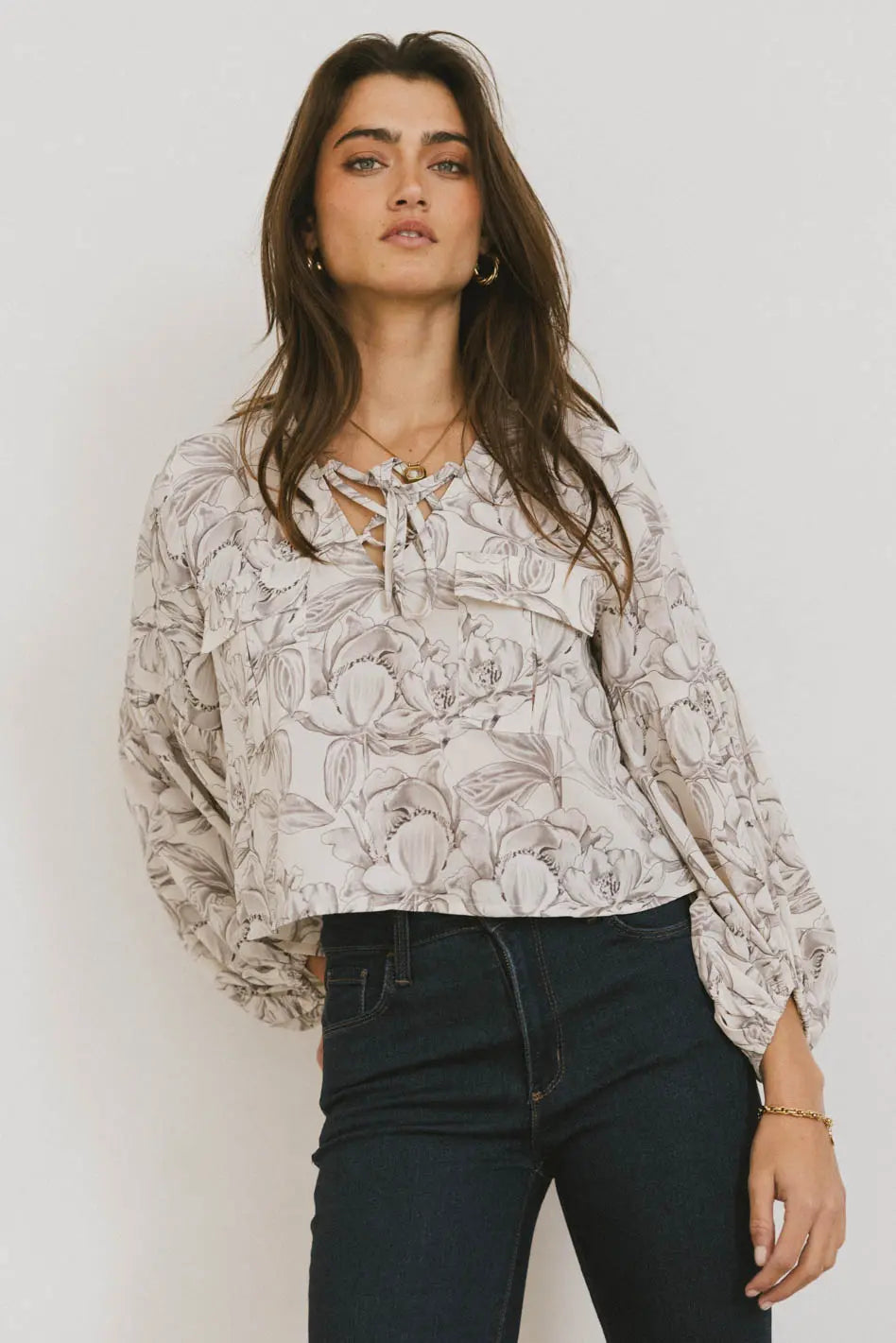 Isa Floral Blouse in Cream - FINAL SALE