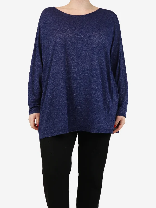 Navy blue boat-neck top - size One Size