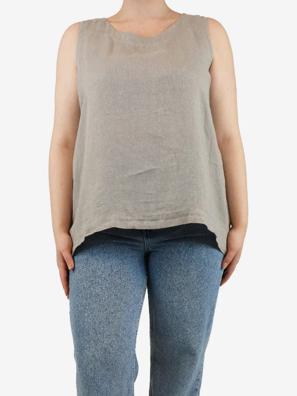 Light grey sleeveless linen top - size UK 12
