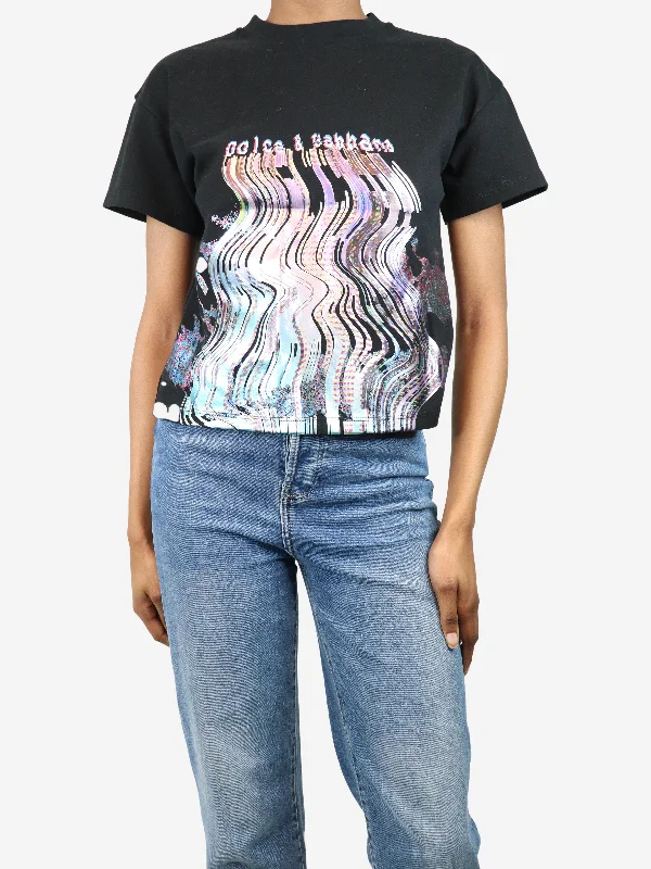 Black cropped graphic print t-shirt - size XS