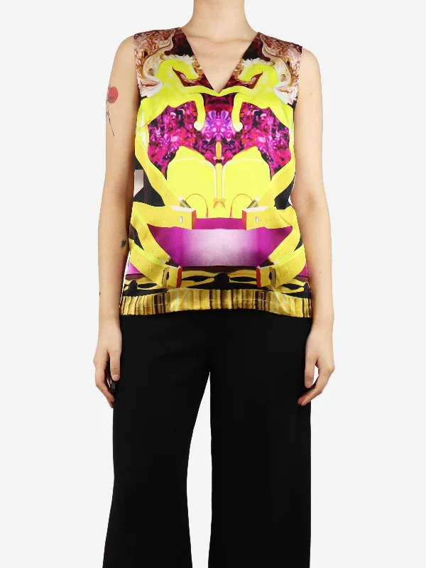 Multicolour silk sleeveless printed top - size UK 10