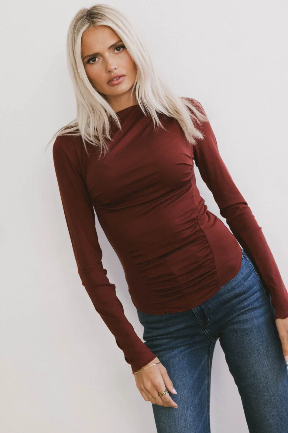 Bianca Ruched Top in Burgundy - FINAL SALE