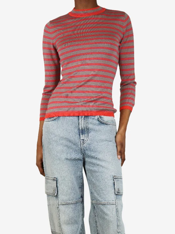 Red striped knit top - size UK 4