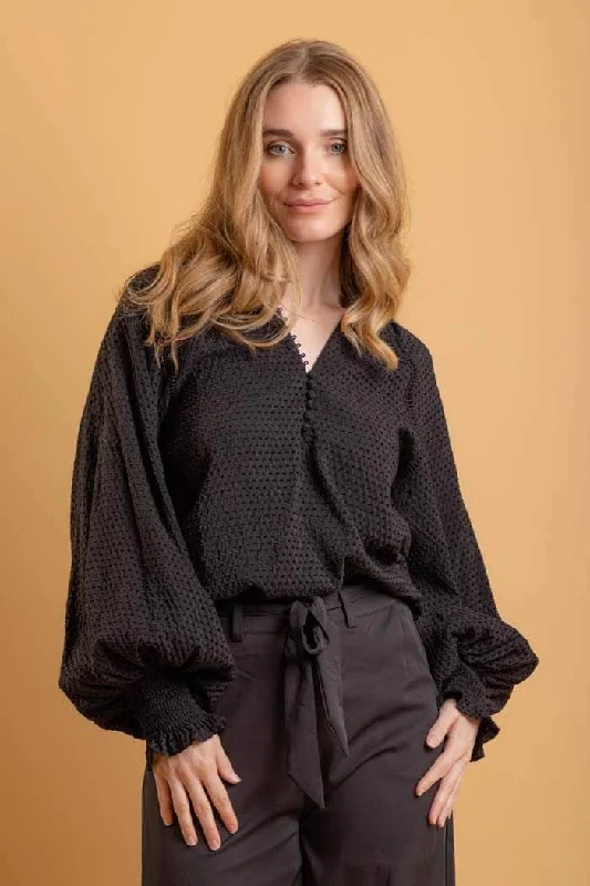 Riley Blouse Black Velvet Stripe