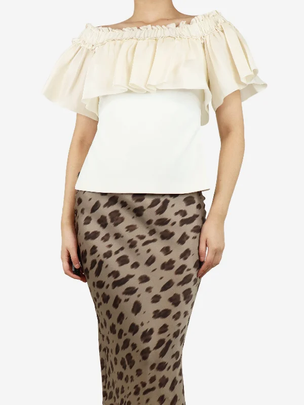 Cream off-shoulder frill top - size UK 12