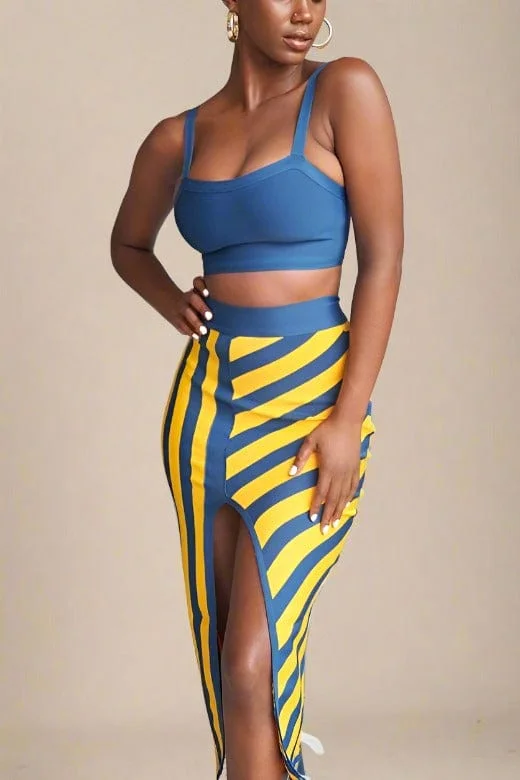 Nadia Bandage Crop Top and Midi Skirt Outfit Set - Royal Blue
